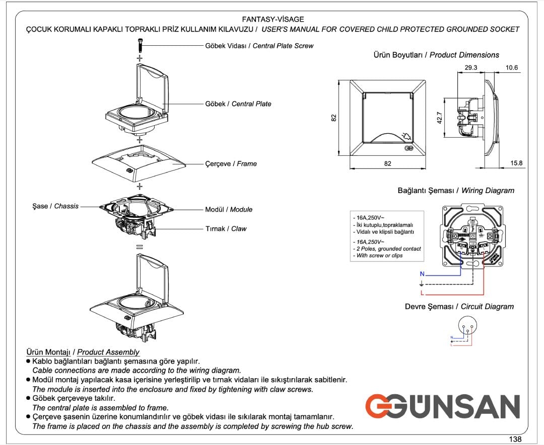 Günsan Visage Çocuk Korumalı Topraklı Priz